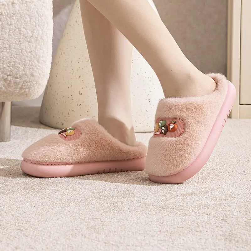 Pink Cotton Slippers for Men Women Winter Warm Indoor Outdoor