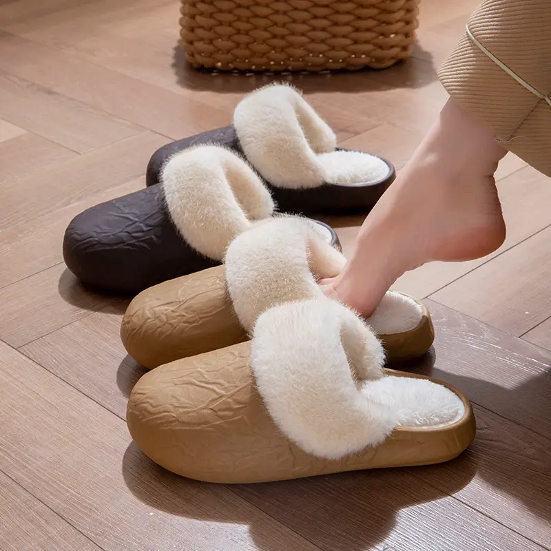 Women Winter Cotton Slippers Non-Slip Fleece Lined