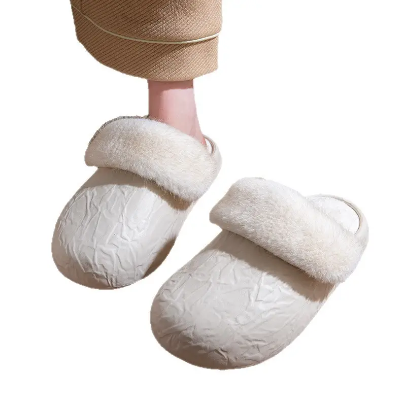 Women Winter Cotton Slippers Non-Slip Fleece Lined