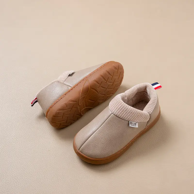 Pu Waterproof Cotton Shoes for Women in Winter Fleece-Lined to Heattech Thick-Soled Non-Slip Home Elderly Bags with Cotton Slippers for Men to Wear Outside - Image 2