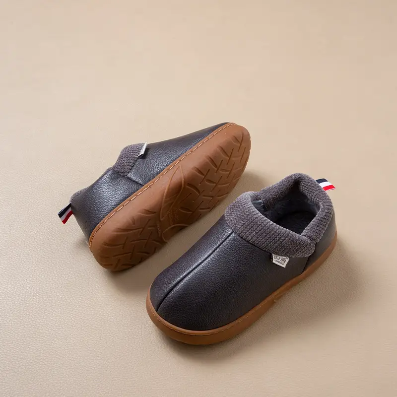 Pu Waterproof Cotton Shoes for Women in Winter Fleece-Lined to Heattech Thick-Soled Non-Slip Home Elderly Bags with Cotton Slippers for Men to Wear Outside - Image 3