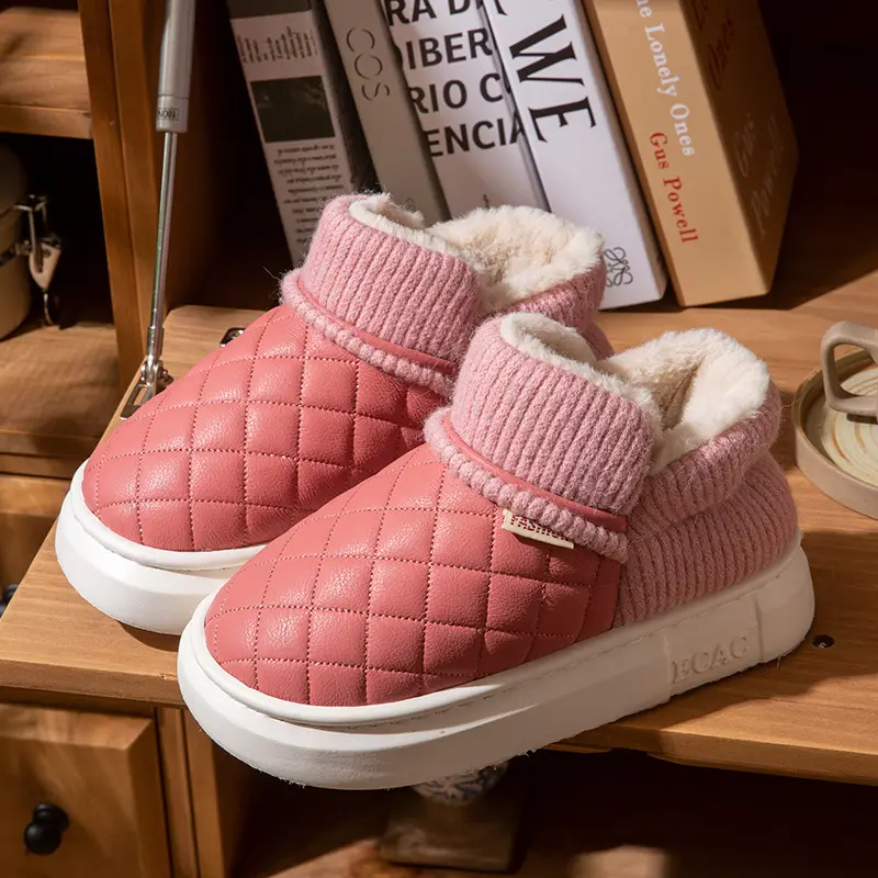 Pu Waterproof Cotton Shoes 2025 Autumn and Winter New Couple Home and Outdoor Wear Thick-Soled Non-Slip Bag Heel Cotton Slippers for Women and Men - Image 2