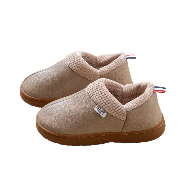 Pu Waterproof Cotton Shoes for Women in Winter Fleece-Lined to Heattech Thick-Soled Non-Slip Home Elderly Bags with Cotton Slippers for Men to Wear Outside
