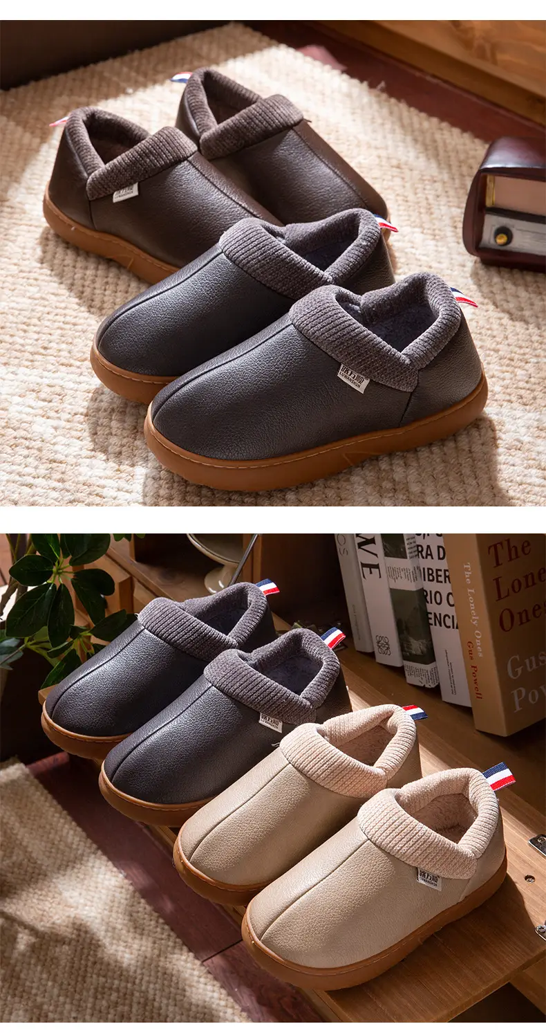 Pu Waterproof Cotton Shoes for Women in Winter Fleece-Lined to Heattech Thick-Soled Non-Slip Home Elderly Bags with Cotton Slippers for Men to Wear Outside — feature 12