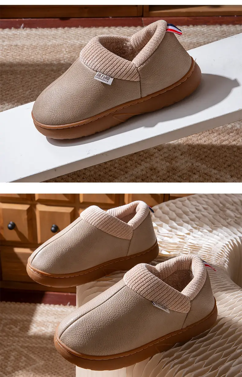 Pu Waterproof Cotton Shoes for Women in Winter Fleece-Lined to Heattech Thick-Soled Non-Slip Home Elderly Bags with Cotton Slippers for Men to Wear Outside — feature 14