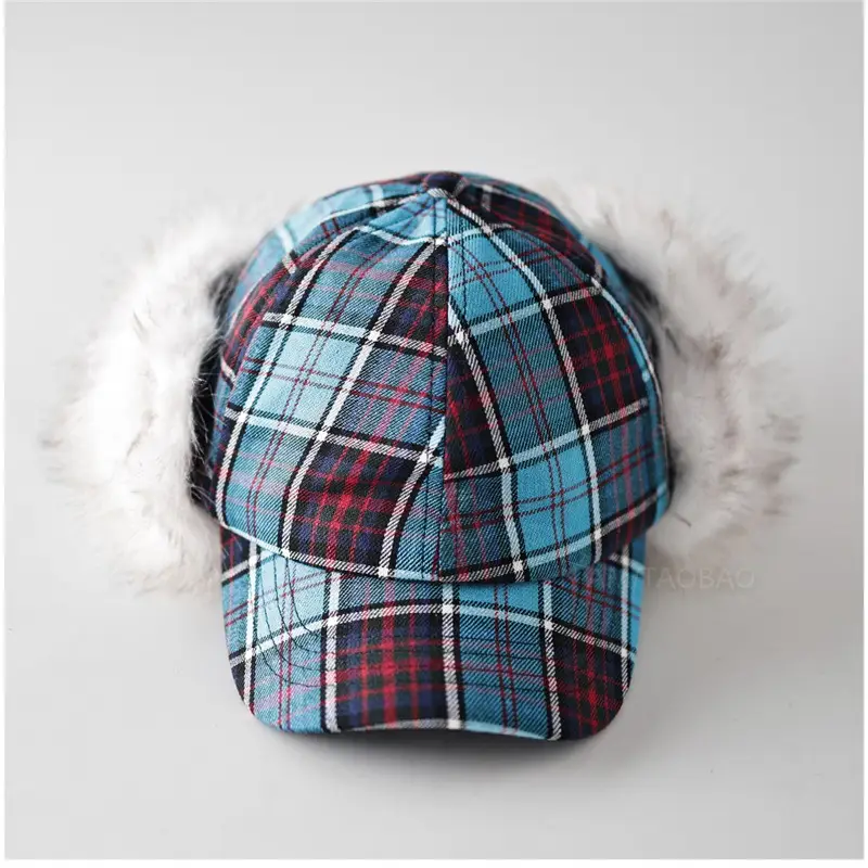 Women Plaid Windproof Cap Winter Warm Ear Protection