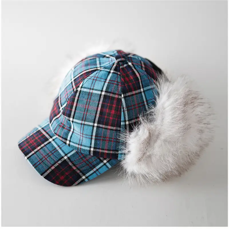 Women Plaid Windproof Cap Winter Warm Ear Protection