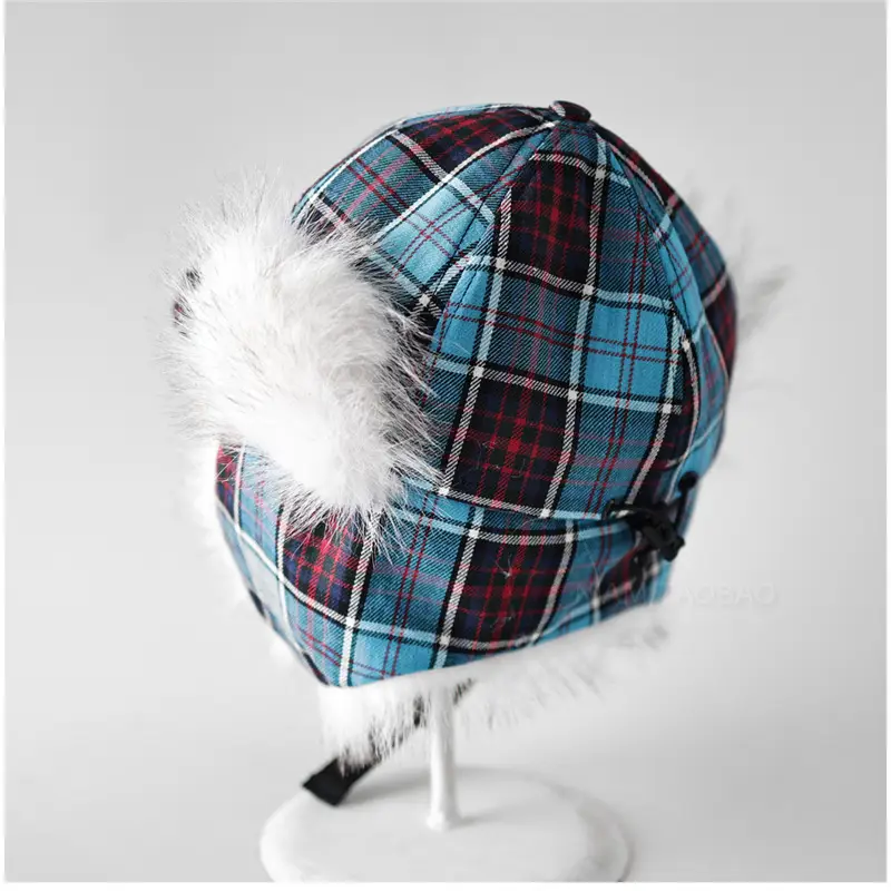 Women Plaid Windproof Cap Winter Warm Ear Protection