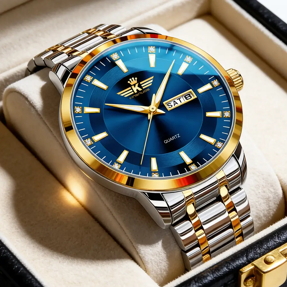 New Foreign Trade Men's Steel Band Waterproof Fully Automatic Dual Calendar Watch Luminous Scale Cross-Border Popular Business Watch