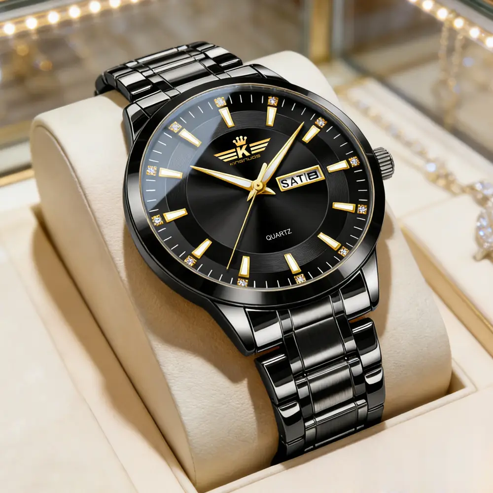 New Foreign Trade Men's Steel Band Waterproof Fully Automatic Dual Calendar Watch Luminous Scale Cross-Border Popular Business Watch