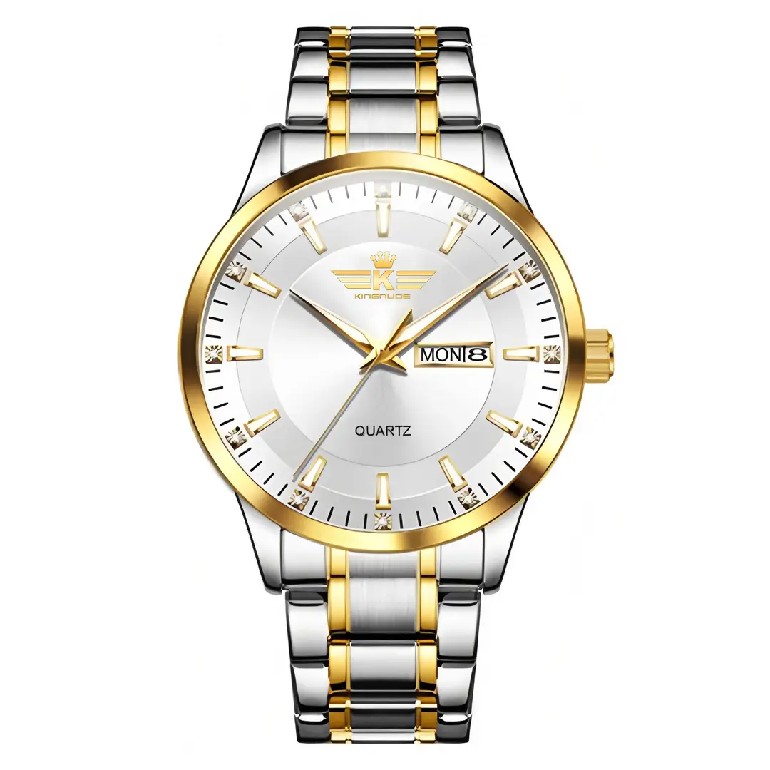 New Foreign Trade Men's Steel Band Waterproof Fully Automatic Dual Calendar Watch Luminous Scale Cross-Border Popular Business Watch