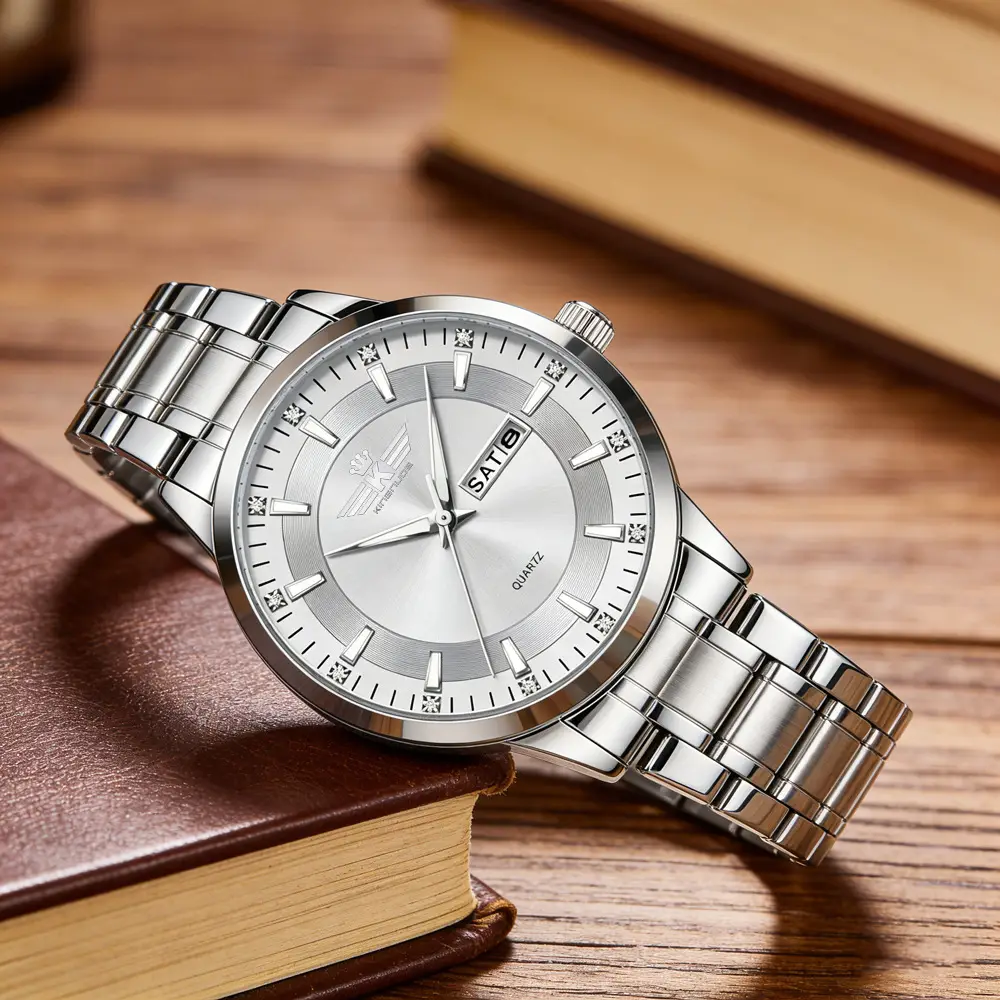 New Foreign Trade Men's Steel Band Waterproof Fully Automatic Dual Calendar Watch Luminous Scale Cross-Border Popular Business Watch — feature 42