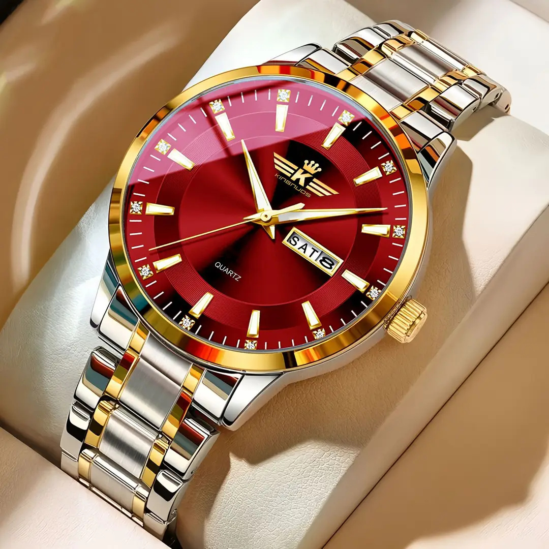 New Foreign Trade Men's Steel Band Waterproof Fully Automatic Dual Calendar Watch Luminous Scale Cross-Border Popular Business Watch