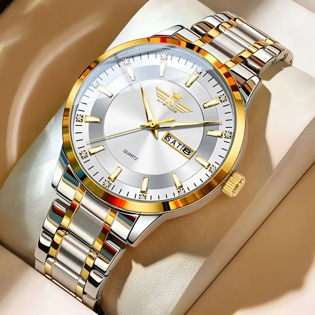 New Foreign Trade Men's Steel Band Waterproof Fully Automatic Dual Calendar Watch Luminous Scale Cross-Border Popular Business Watch