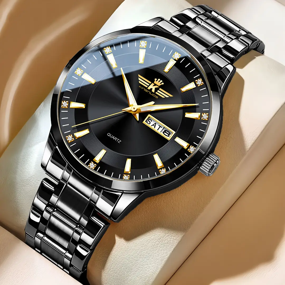 New Foreign Trade Men's Steel Band Waterproof Fully Automatic Dual Calendar Watch Luminous Scale Cross-Border Popular Business Watch