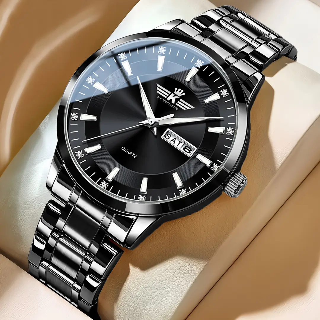 New Foreign Trade Men's Steel Band Waterproof Fully Automatic Dual Calendar Watch Luminous Scale Cross-Border Popular Business Watch