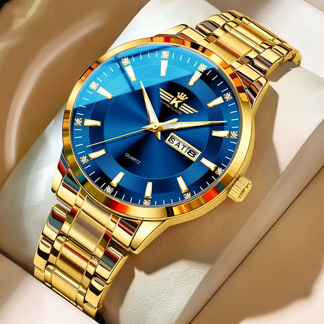 New Foreign Trade Men's Steel Band Waterproof Fully Automatic Dual Calendar Watch Luminous Scale Cross-Border Popular Business Watch