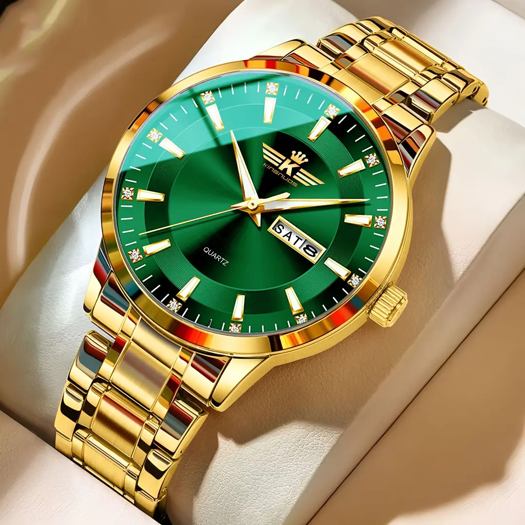 New Foreign Trade Men's Steel Band Waterproof Fully Automatic Dual Calendar Watch Luminous Scale Cross-Border Popular Business Watch