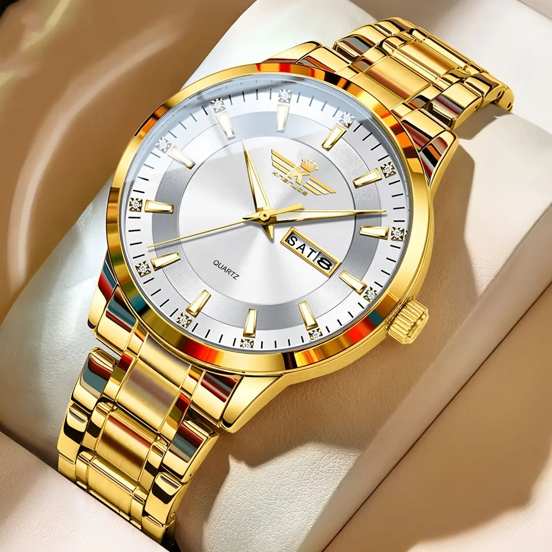 New Foreign Trade Men's Steel Band Waterproof Fully Automatic Dual Calendar Watch Luminous Scale Cross-Border Popular Business Watch