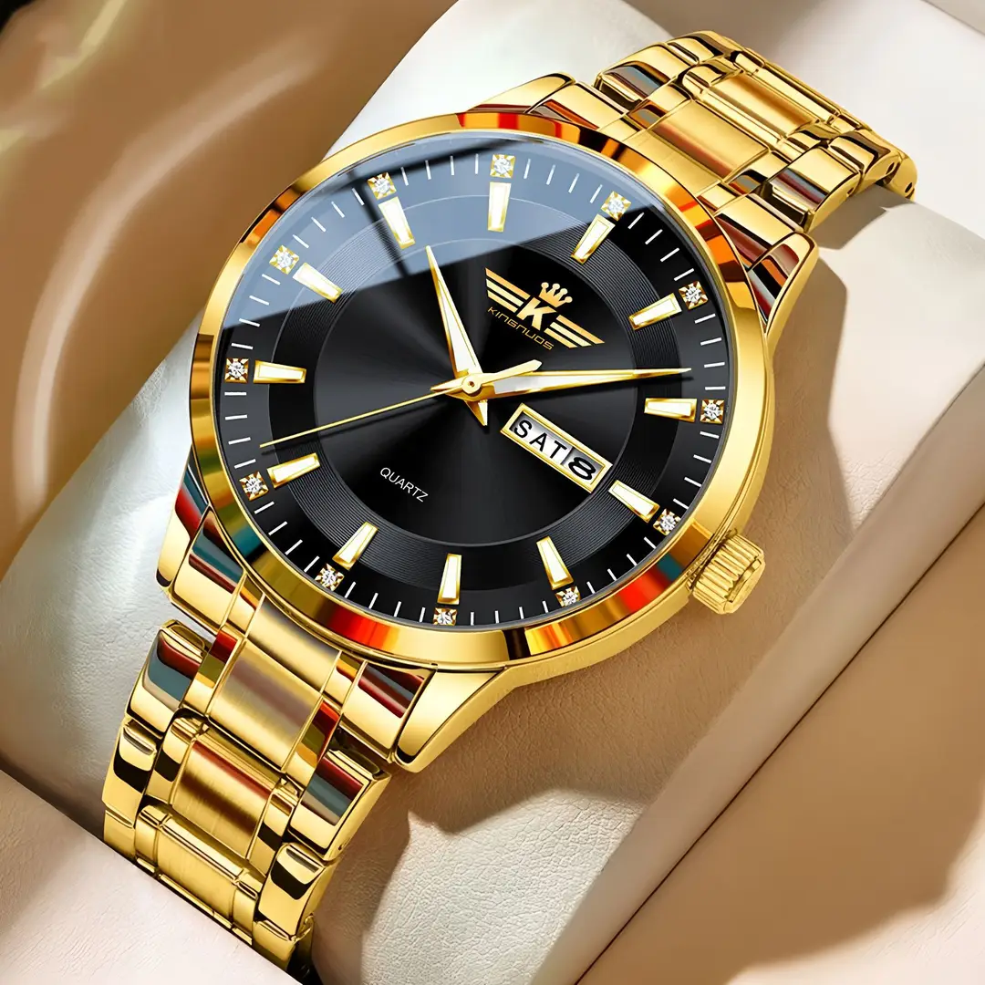 New Foreign Trade Men's Steel Band Waterproof Fully Automatic Dual Calendar Watch Luminous Scale Cross-Border Popular Business Watch