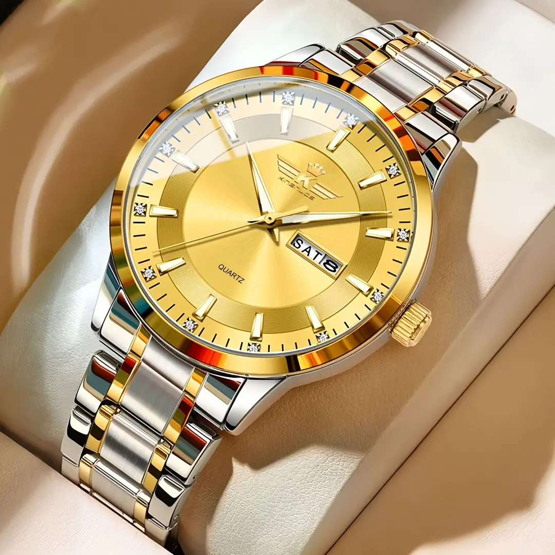 New Foreign Trade Men's Steel Band Waterproof Fully Automatic Dual Calendar Watch Luminous Scale Cross-Border Popular Business Watch