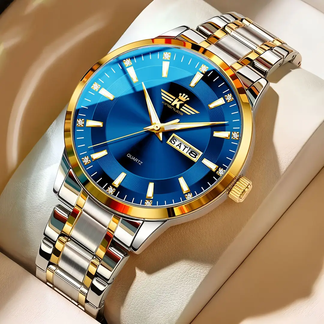 New Foreign Trade Men's Steel Band Waterproof Fully Automatic Dual Calendar Watch Luminous Scale Cross-Border Popular Business Watch