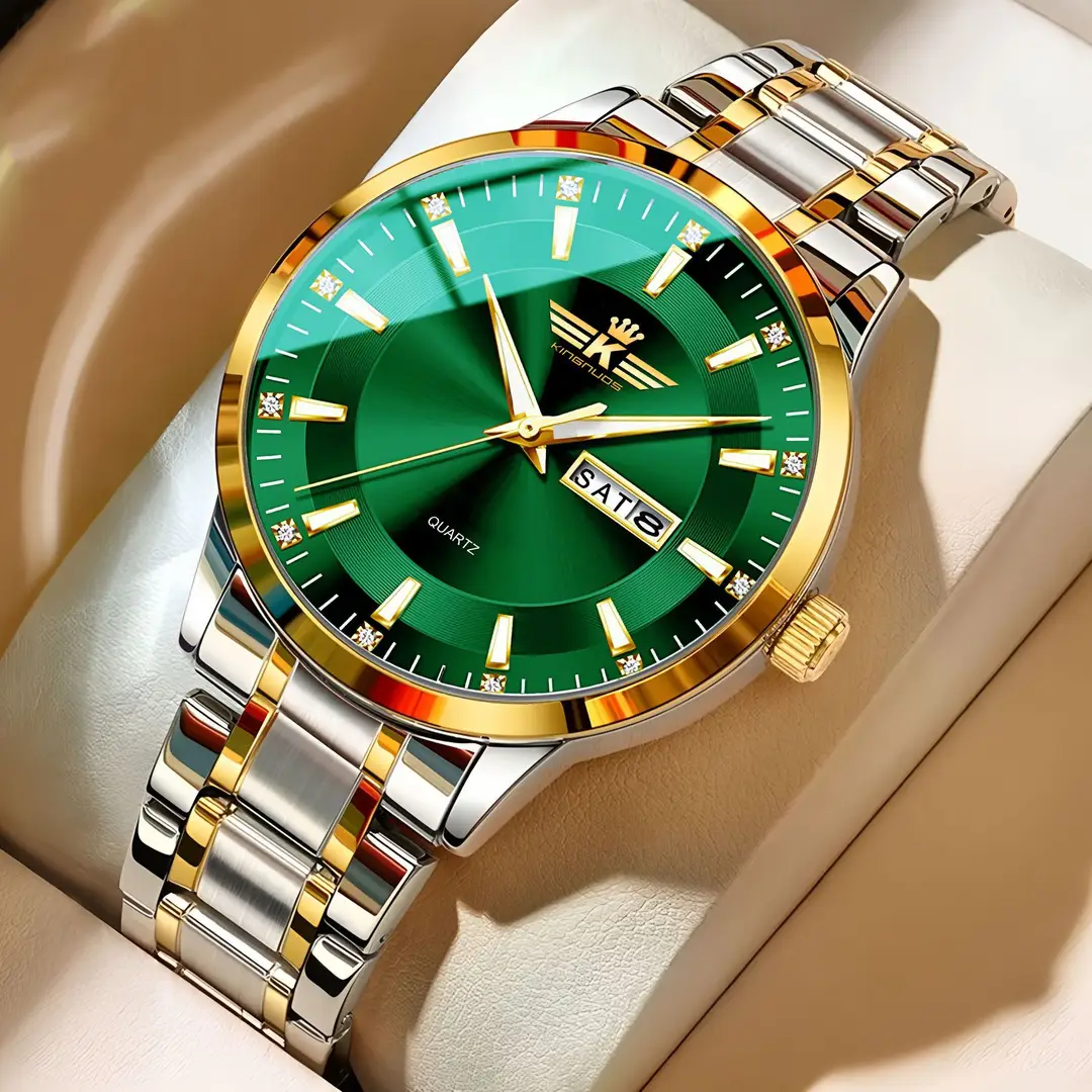 New Foreign Trade Men's Steel Band Waterproof Fully Automatic Dual Calendar Watch Luminous Scale Cross-Border Popular Business Watch