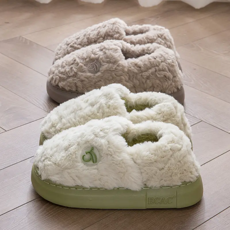 New Winter Fleece Heeled Slippers for Women Pink