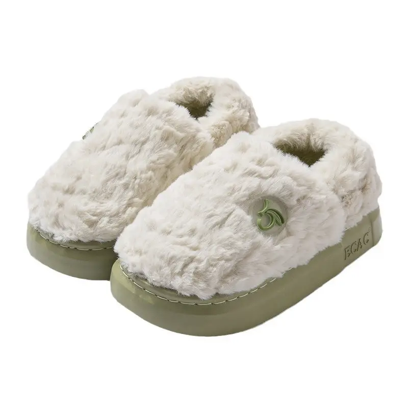 New Winter Fleece Heeled Slippers for Women Pink
