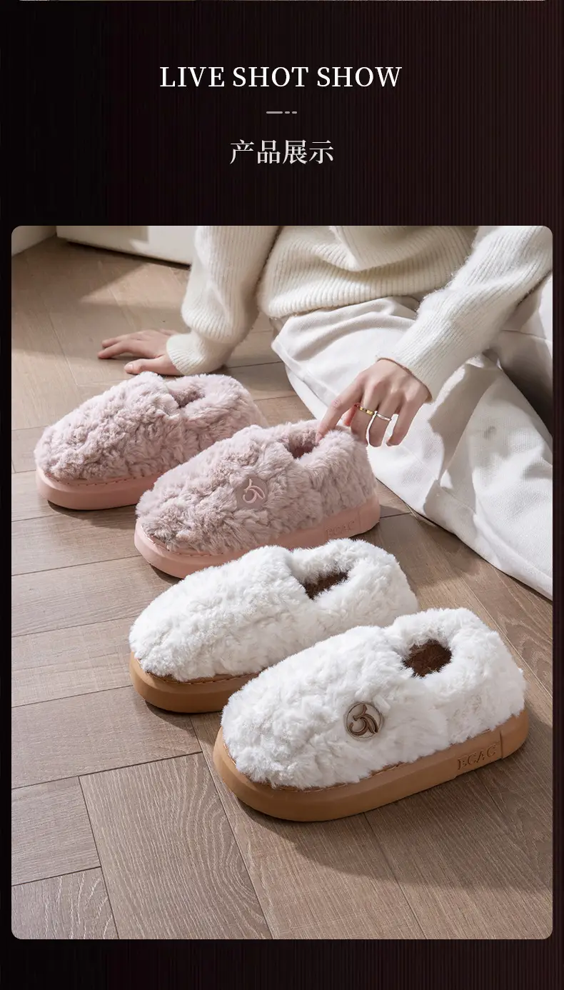 New Winter Fleece Heeled Slippers for Women Pink — feature 13