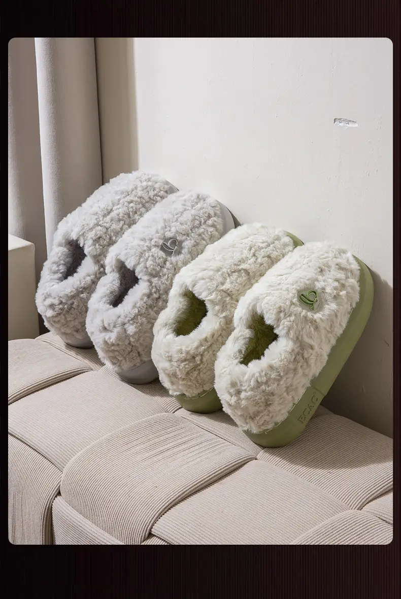 New Winter Fleece Heeled Slippers for Women Pink — feature 16