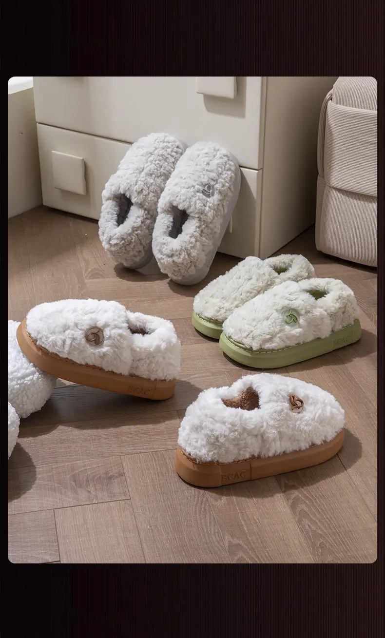 New Winter Fleece Heeled Slippers for Women Pink — feature 17