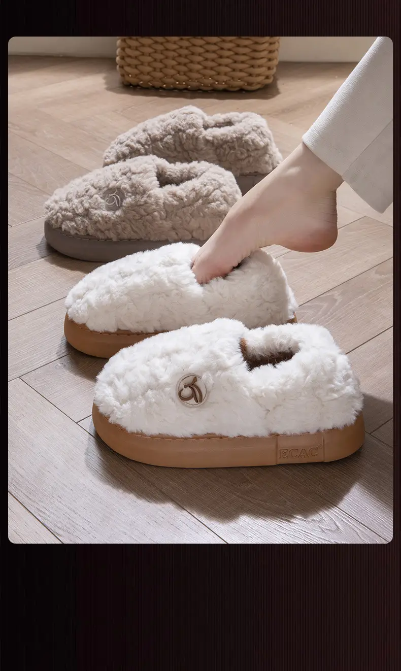 New Winter Fleece Heeled Slippers for Women Pink — feature 18