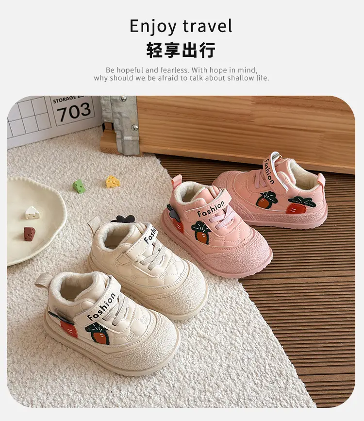 Baby Autumn and Winter Velvet Shoes 1-3-4 Years Old Baby Soft-Soled Toddler Shoes 2 Boys' Leather-Covered Cotton Shoes Girls One and a Half Years Old — feature 1