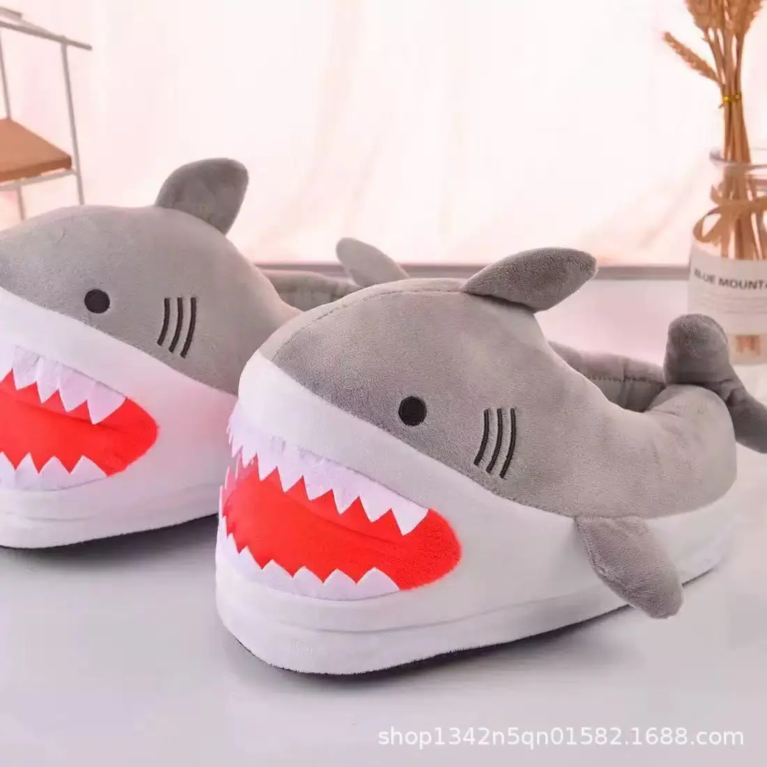 Shark Plush Slippers Winter Couple Warm Cute - Image 3
