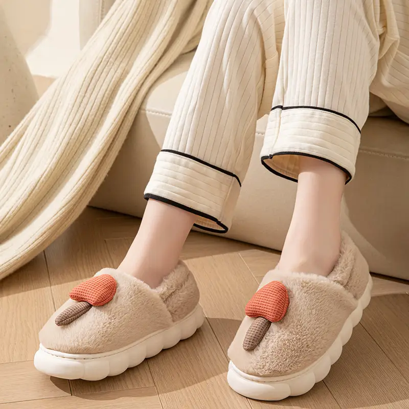 Women's Warm Fluffy Cotton Slippers with Red Heart Design - Image 9