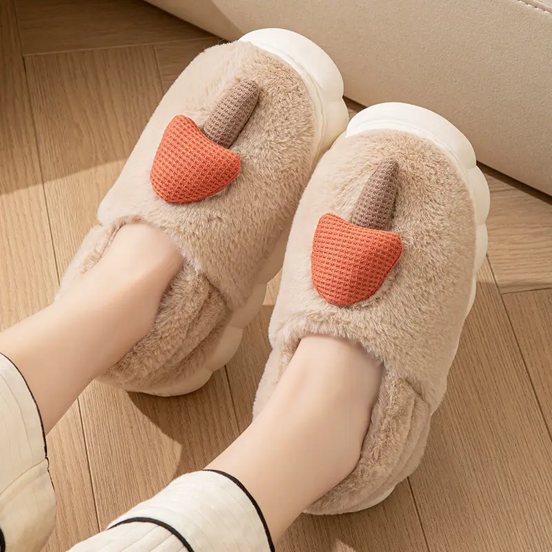 Women's Warm Fluffy Cotton Slippers with Red Heart Design - Image 10
