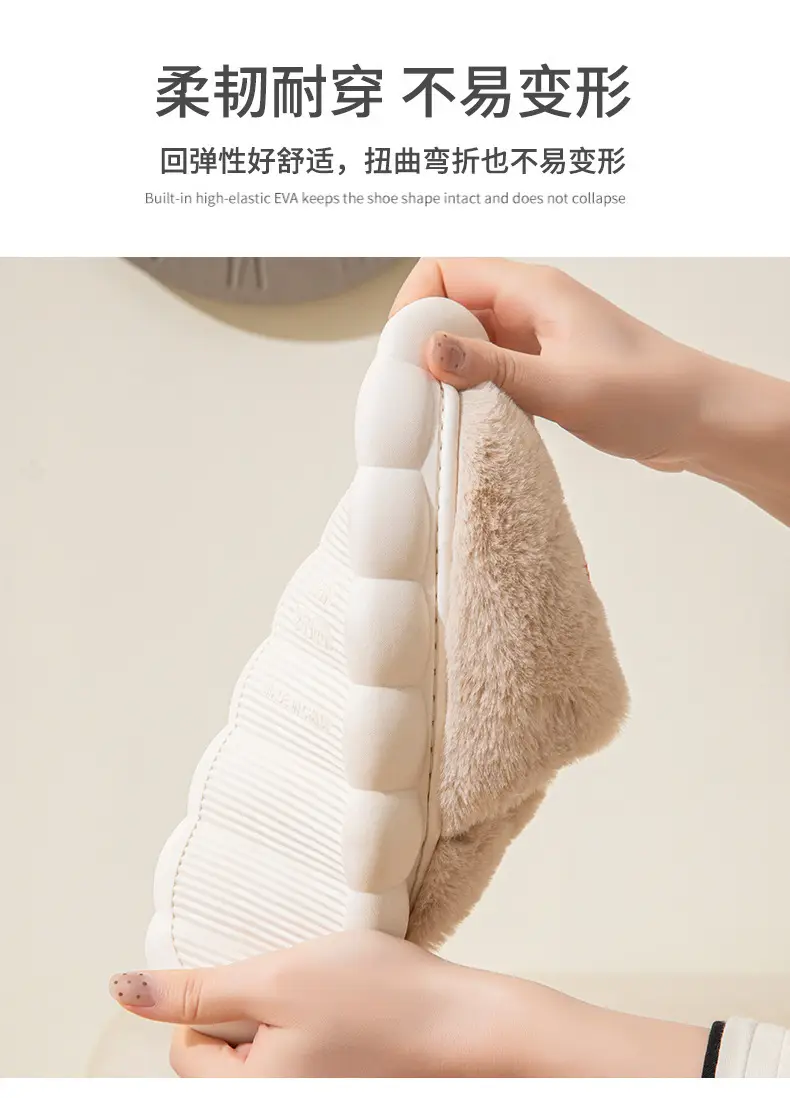 Women's Warm Fluffy Cotton Slippers with Red Heart Design — feature 10