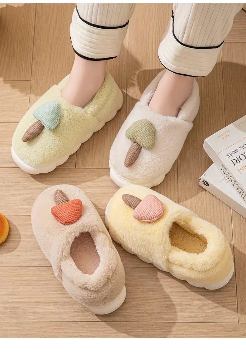 Women's Warm Fluffy Cotton Slippers with Red Heart Design — feature 13
