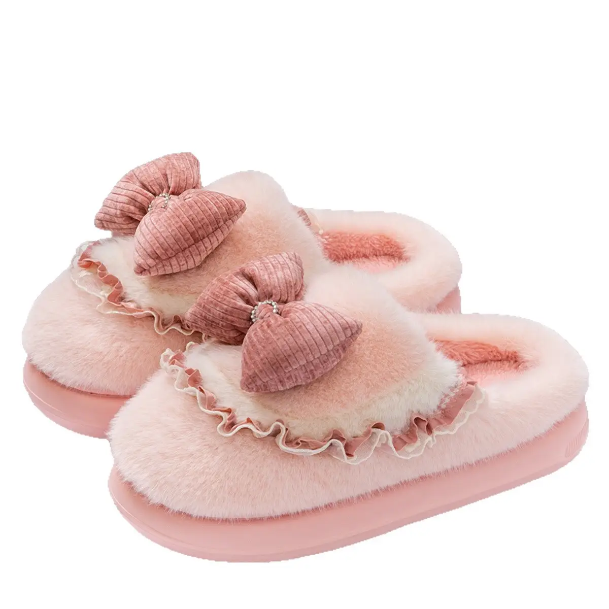 Women Cotton Bow Slippers Winter Warm Indoor - Image 12