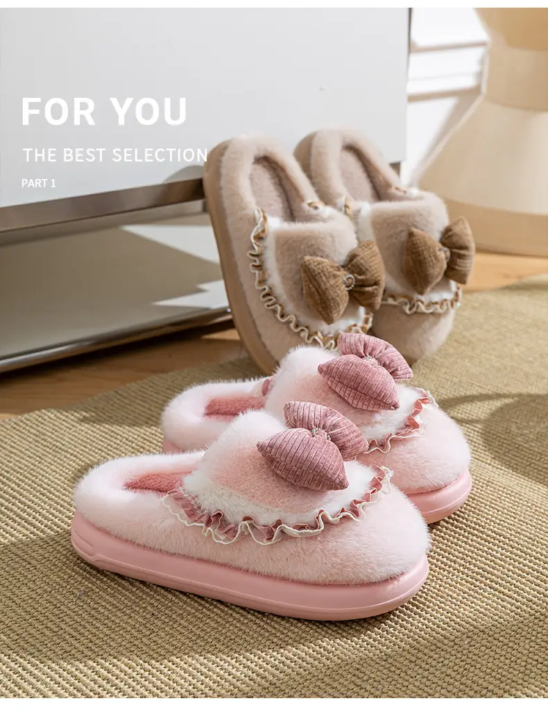 Women Cotton Bow Slippers Winter Warm Indoor — feature 11