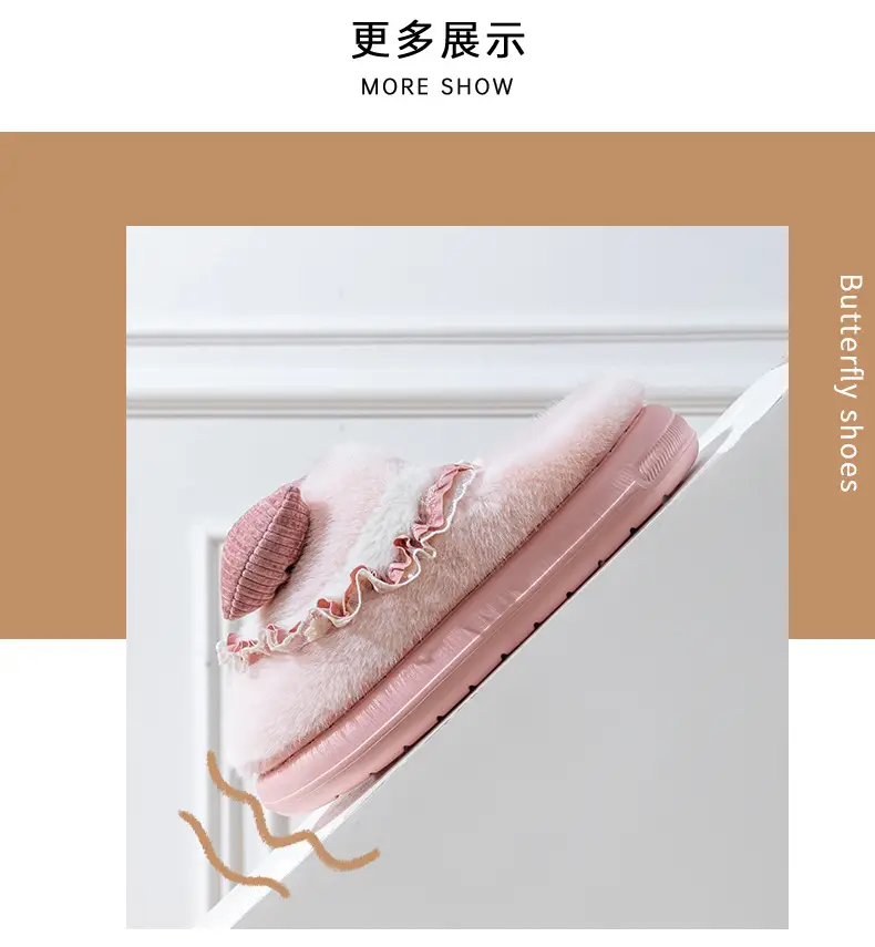 Women Cotton Bow Slippers Winter Warm Indoor — feature 16