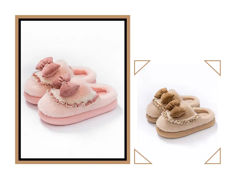Women Cotton Bow Slippers Winter Warm Indoor — feature 17