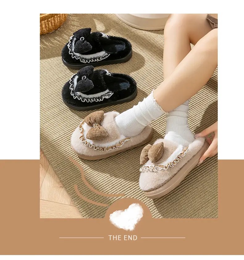Women Cotton Bow Slippers Winter Warm Indoor — feature 18