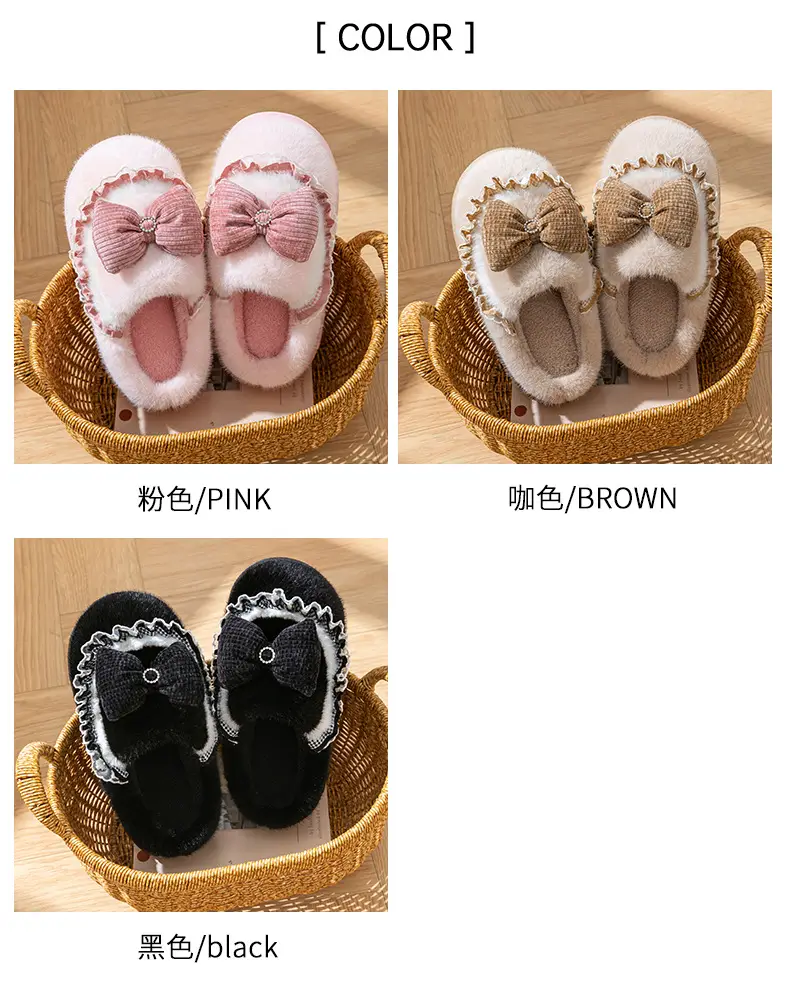Women Cotton Bow Slippers Winter Warm Indoor — feature 6