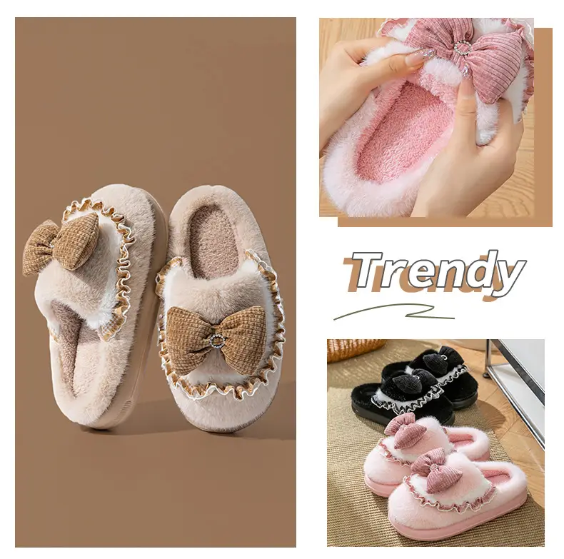Women Cotton Bow Slippers Winter Warm Indoor — feature 9