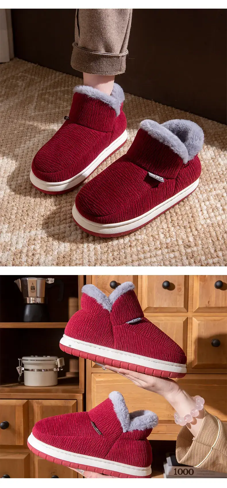 Fleece Lined Women's Red Winter Slippers — feature 12