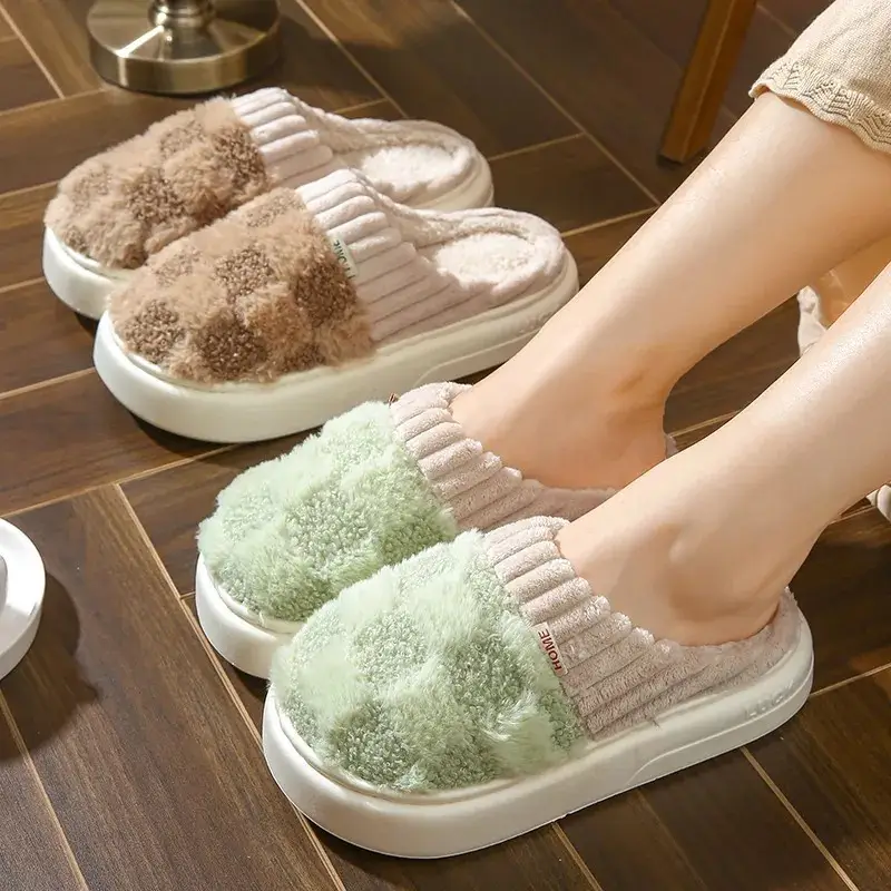 Cotton Slippers for Women in Winter Home Indoor Non-Slip Household Thick-Soled Couple Home Plush Cute Slippers for Men in Winter - Image 2