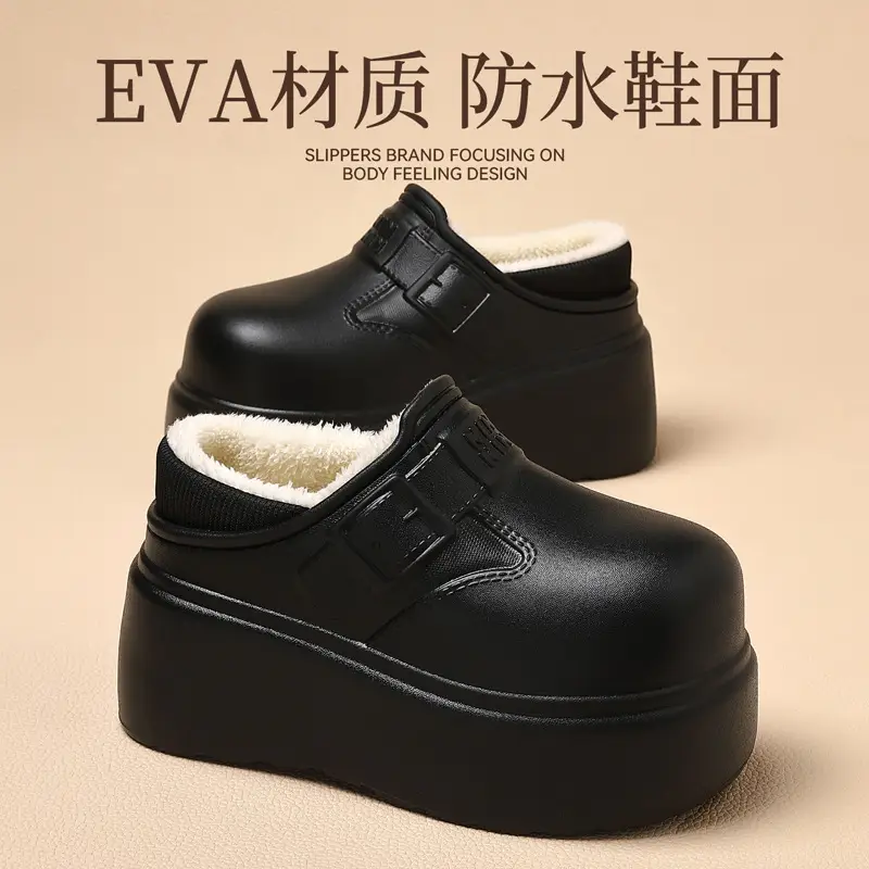 Waterproof Cotton Slippers for Women in Winter Home Indoor Fleece-Lined Warm Outer Wear Thick-Soled Non-Slip Bag Heel Cotton Slippers for Women Wholesale - Image 11
