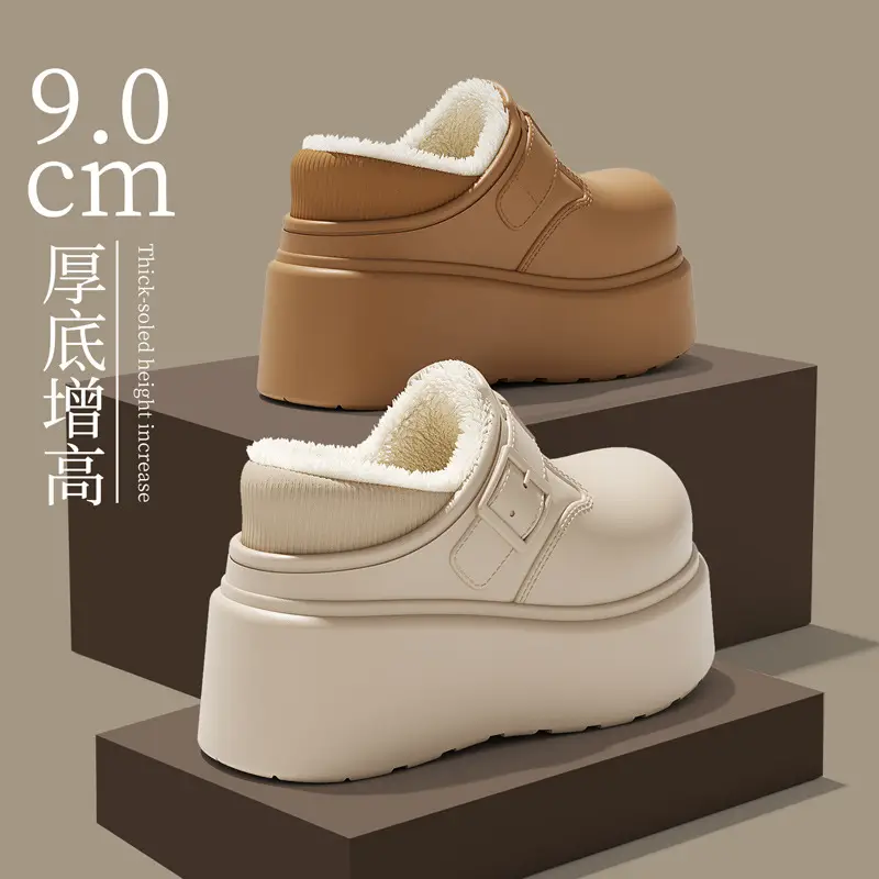 Waterproof Cotton Slippers for Women in Winter Home Indoor Fleece-Lined Warm Outer Wear Thick-Soled Non-Slip Bag Heel Cotton Slippers for Women Wholesale - Image 12